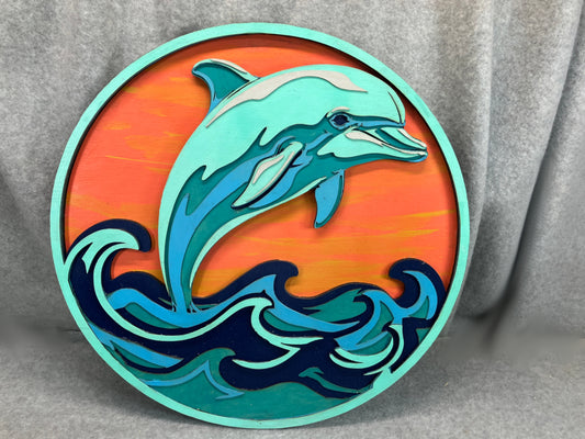 3D Multi-Layered Laser Cut Dolphin Wall Art